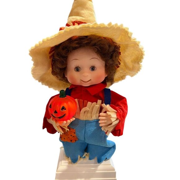 VTG Animated Halloween Kids Scarecrow Head & Hands Move 18" Tall Works - Picture 3 of 13